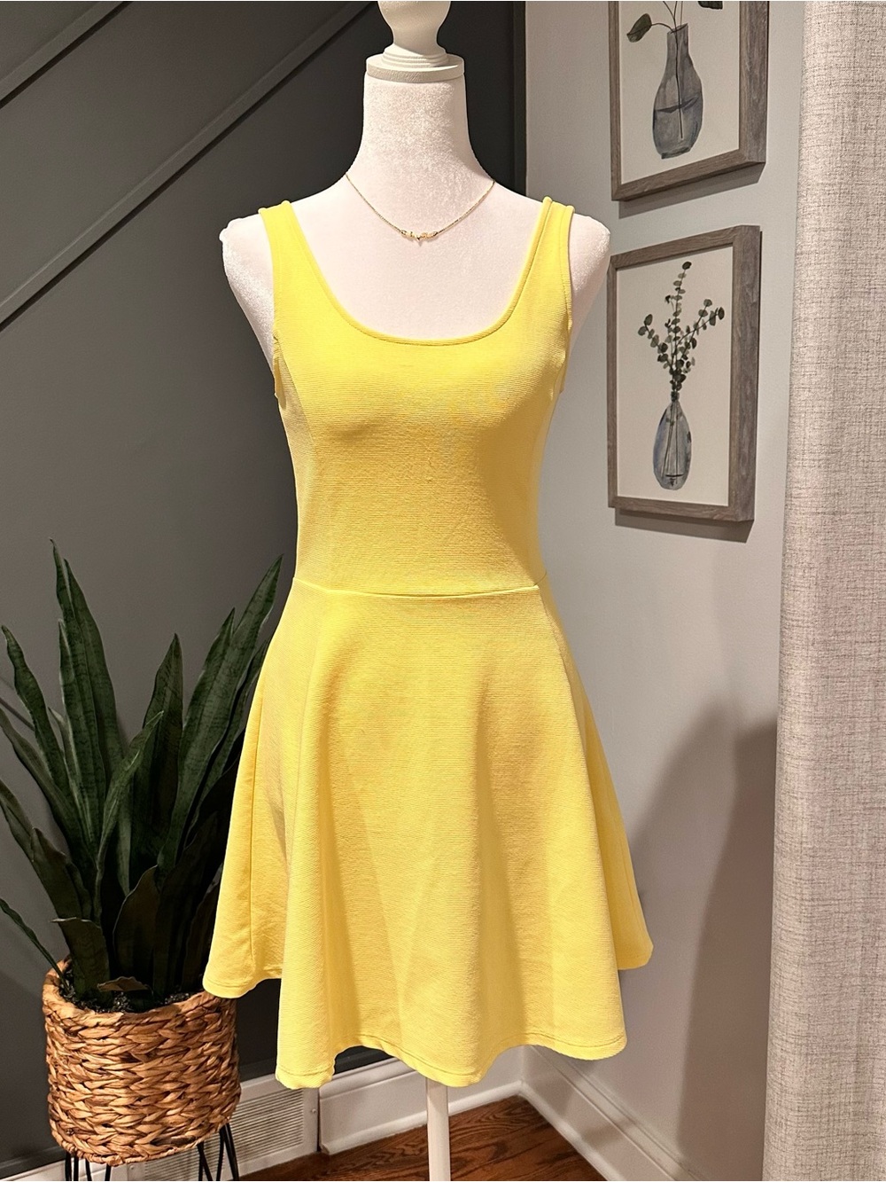 H&M Sunny Yellow Scoop-Neck Mini Dress